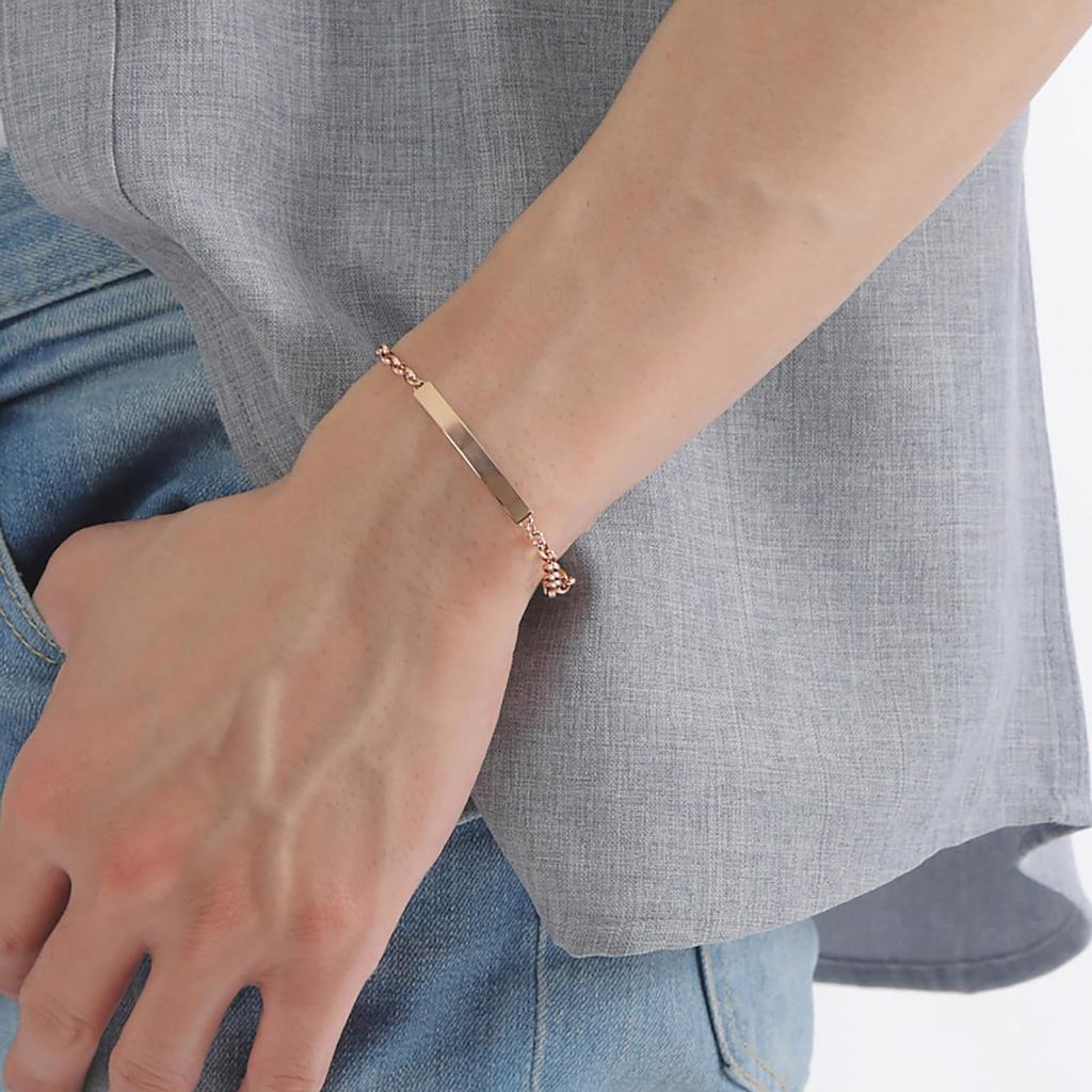 Pair Bracelet Set of 2 Allergy Free Stainless Steel Plate Plain Half Round Chain Simple Surgical Stainless Steel Pink Pink [White Clover] & 15cm-24cm