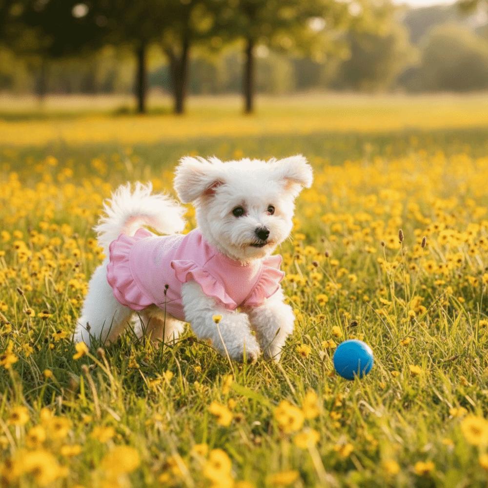 Lotus Leaf Edge Pet Base Dress Soft Comfortable Lover Pattern Pet Princess Dresses Solid Color Dog Skirt Shirts Party
