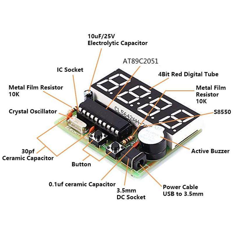 89C2051 Цифровые 4-битные электронные часы Набор для электронного производства DIY Kit