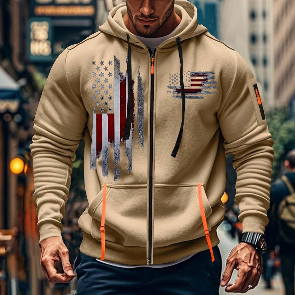 Мужская спортивная повседневная толстовка с капюшоном, кардиган с капюшоном на молнии, многокарманное пальто с капюшоном