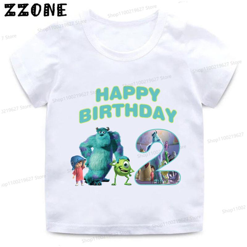 Monsters Inc University Print Cartoon Girls Clothes 1 2 3 4 5 6 7 8 9 Years Birthday Kids T shirt Baby Boys Children T-Shirt