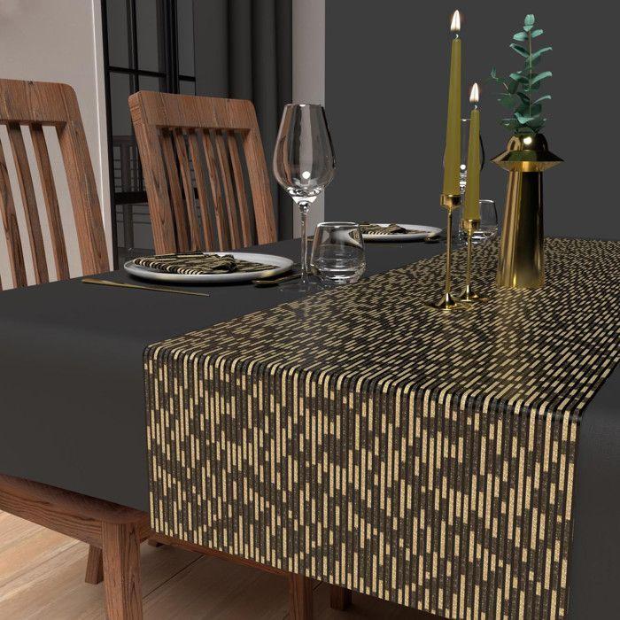 Chemin de table festif imprimé 40X180 cm GOLD noir, par Soleil d'Ocre