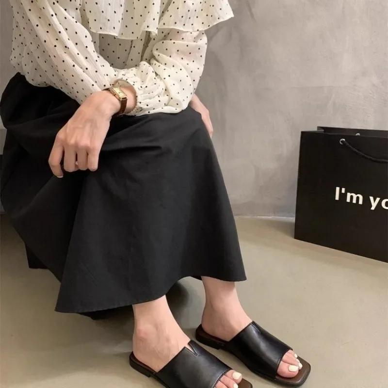 Летняя распродажа 2024 года, новая женская обувь, высококачественные женские тапочки, большие размеры, однотонные женские туфли с открытым носком на плоской подошве