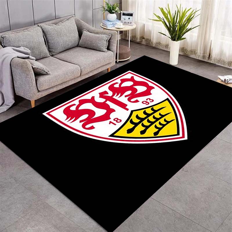 Soccer Club Crest Black Background Print Area Rug Football Fan Non‑Slip Rectangular Floor Mat Game Room Living Bedroom Home Decor Rug
