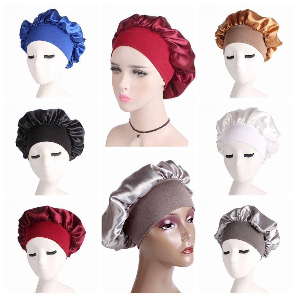 Soft Stretch Head Cover Night Sleep Hat Wide Band Satin Cap Elastic Head Wraps Hair Loss Chemo