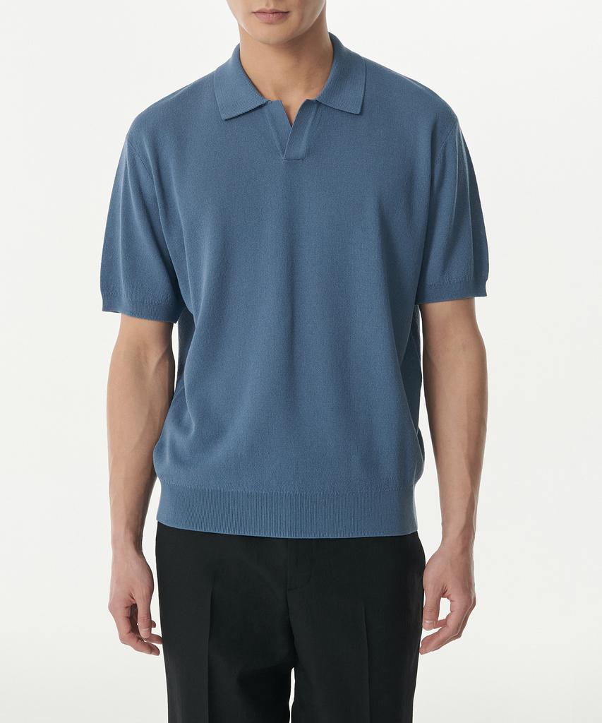 MUSINSA STANDARD Cool Touch Slit Neck Knitted Polo Shirt [Blue Grey]
