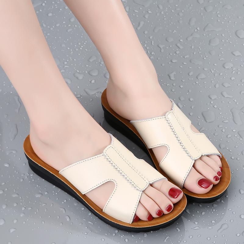 Летние женские сандалии, кожаные однотонные домашние сандалии для дома, сандалии для женщин