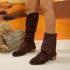 Зимние женские ковбойские сапоги на низком каблуке, новые дизайнерские замшевые нескользящие туфли, повседневные удобные ботинки, женская модная обувь для женщин