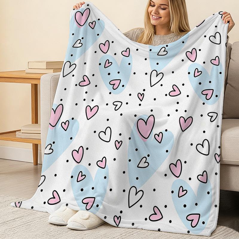 Soft Flannel Fleece Blanket – Heart Pattern, Lightweight All-Season Warm Throw, Cozy Home Decor for Bed, Couch, Office, Halloween & Christmas