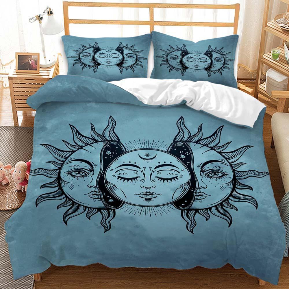 Quilt Cover Three-Piece Sun And Moon Simple Wind Bedding Digital Printing Kit