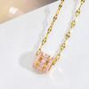 Small Waist Necklace, Women'S Light Luxury Temperament Trend Zircon Pink Pendant Of The Same Style