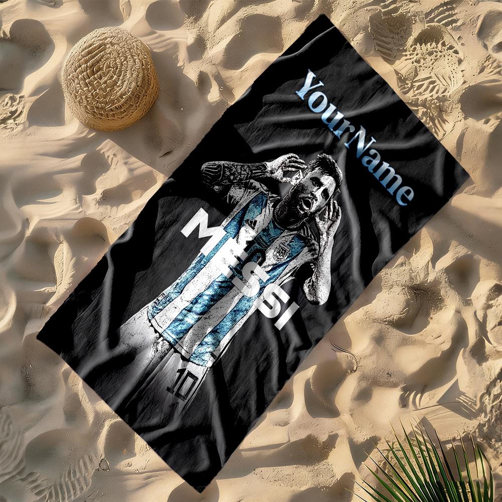 Messi Customize Your Name Beach Towel Soft Durable Quick-Dry Suitable for Swimming Gym Camping Yoga Vacation