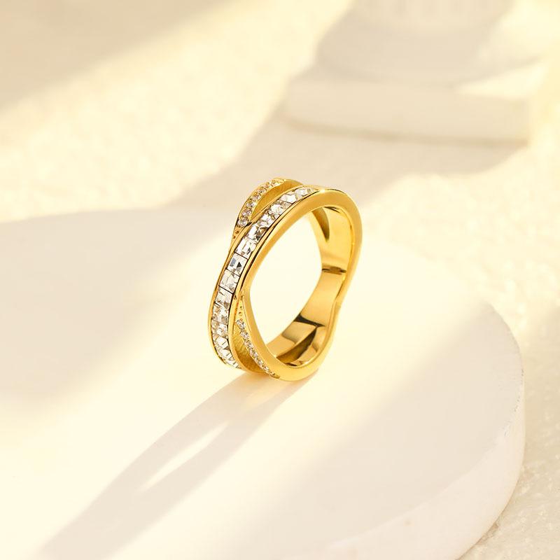 Temperament and High-end Zircon Cross Titanium Steel Ring Women's High-end Index Finger Trendy Ring