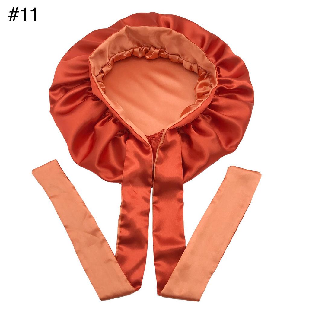 Long Tie Satin Hat Woman Fashion Sleeping Hair Bonnet Double Layer Braids Bonnets