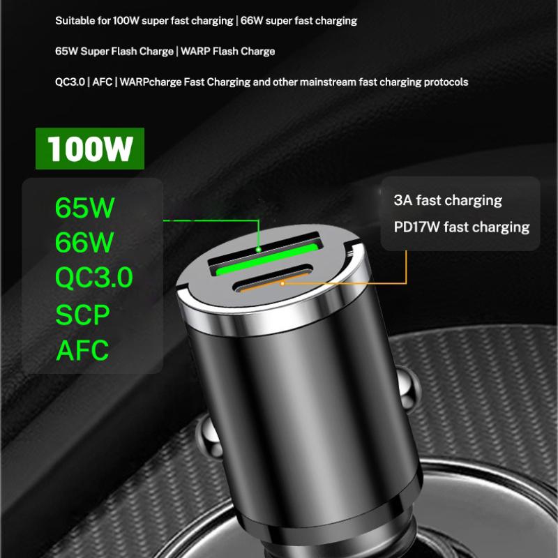 Автомобильное зарядное устройство из алюминиевого сплава PD30W Mini Pull Ring 100W Автомобильное зарядное устройство для прикуривателя