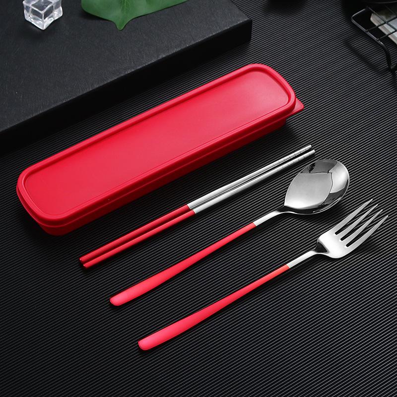 4 шт., дорожный набор столовых приборов, набор многоразовой посуды из нержавеющей стали 18/8 с футляром, портативная посуда, набор вилок, ложек и палочек для еды