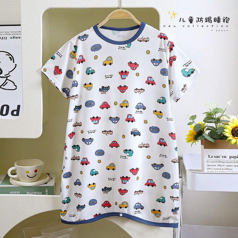 Baby Summer Thin Sleeping Bag, Children's Anti-Kick Sleeping Robe, Air-Conditioning Clothing, Baby Ice Silk One-Piece Crawling Suit, Pajamas
