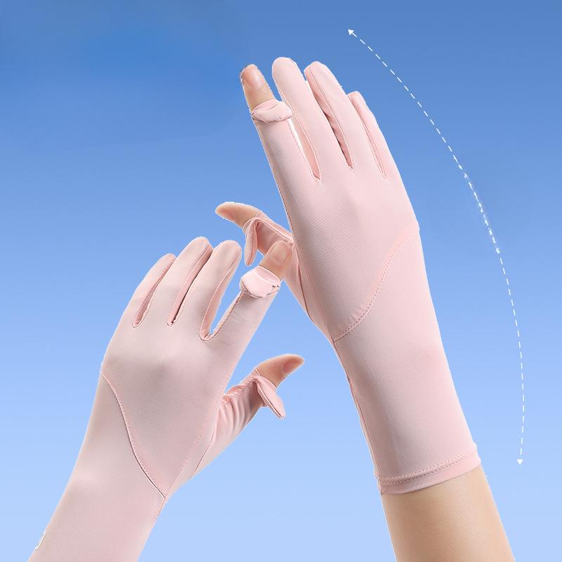 Солнцезащитные перчатки для женщин, защита от УФ-лучей, тонкие летние, из ледяного шелка, дышащие, нескользящие, для вождения, с сенсорными пальцами, перчатки для езды