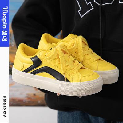 Желтые кеды женские осень и зима новые универсальные повседневные туфли оригинальные увеличивающие рост спортивные туфли на платформе туфли-хлебушки