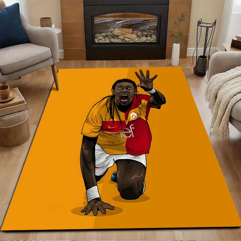 Footballer in Yellow and Red Jersey Patterned carpet, non slip mat suitable for living room and bedroom sofas