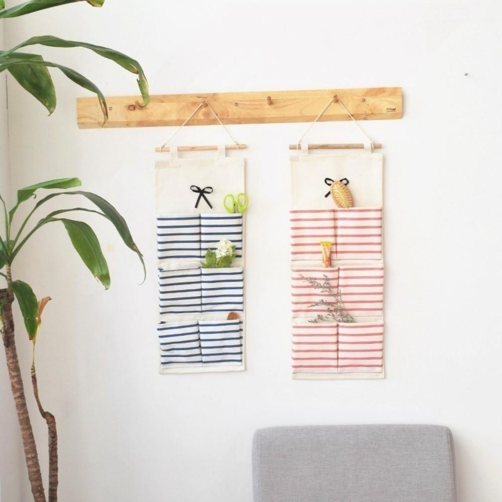 Striped Hanging Storage Bag 6/8 Pockets Multi-Pocket Organizer Dormitory Storage
