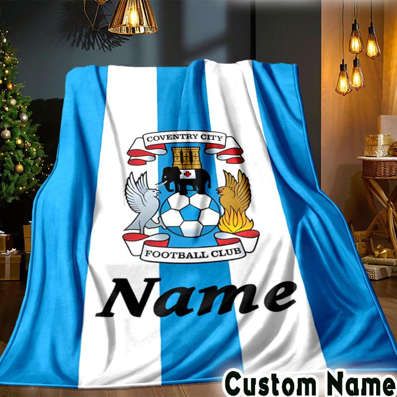 Custom Name Coventry Football Club Crest Throws Blanket Flannel Blankets for Couch Bed Gifts for Men Women Picnic blanket Christmas fan gifts