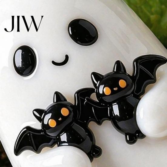 Mini Ghost Ornament for Moss Micro Landscape Halloween Figurine, Cute White Statue with Bats, Decorative Bats Potted Plants Resin Home Mantel Tabletop