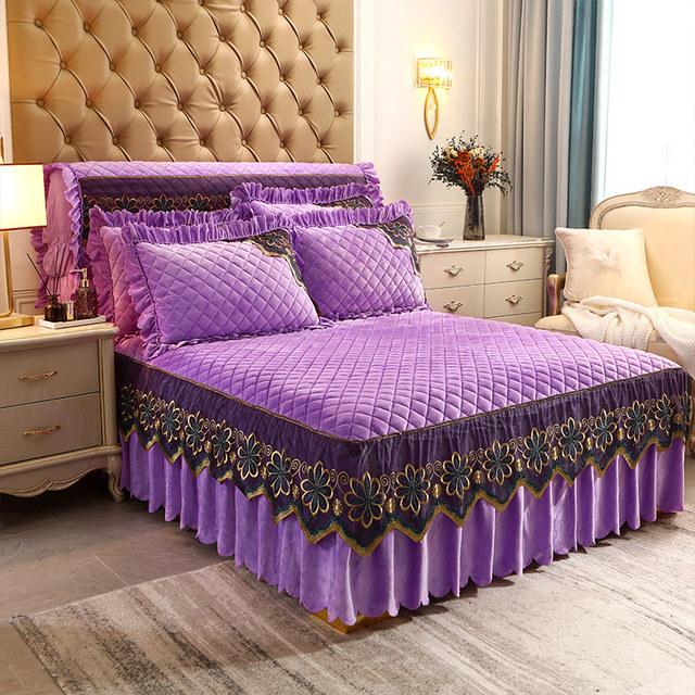 Европейское роскошное кружевное веерное покрывало для кровати, бархатное 200x220, стеганое покрывало королевского размера, юбка королевы, оборки, чехлы на изголовье