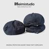 25 Early Autumn New Bow Denim Beret Children's Metal Label Adjustable Painter Hat Tide