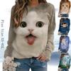 Women Autumn/Winter 2022 Cutie Print Cat Shirt Casual Long Sleeve Belted T-shirt Shirt