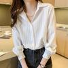 Striped Chiffon Blouse Women's New Offical Long-sleeved Shirt Casual Polo Women's Shirt