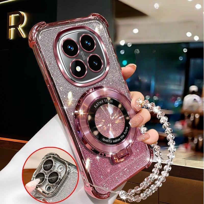 Crystal Bracelet Magnetic Stand Phone Case For Xiaomi 15T 14T Pro 13T 12T 11 Lite 15 12X 12S 17 Pro Max Glitter Shockproof Cover