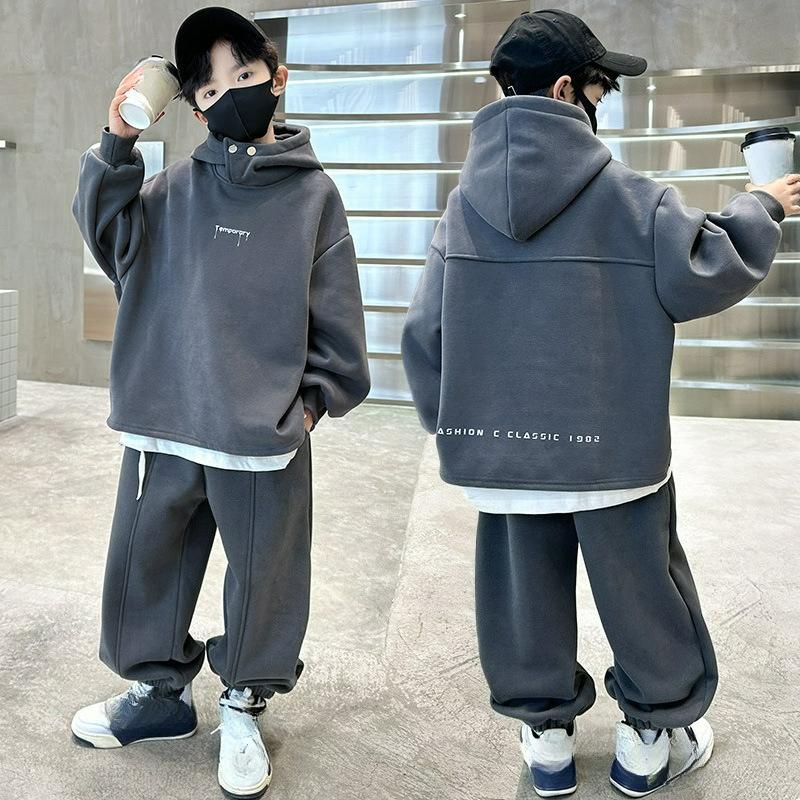 Детская одежда, Осенние костюмы для мальчиков, Осенние и зимние свитеры, Стильные и красивые, Двухкомпонентный детский спортивный костюм на флисе