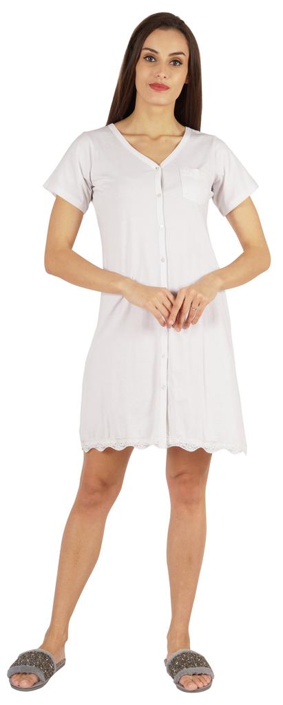 Inkmeso Solid Button Down Nightgown Sleepwear For Women  S V- Neck Nightshirt