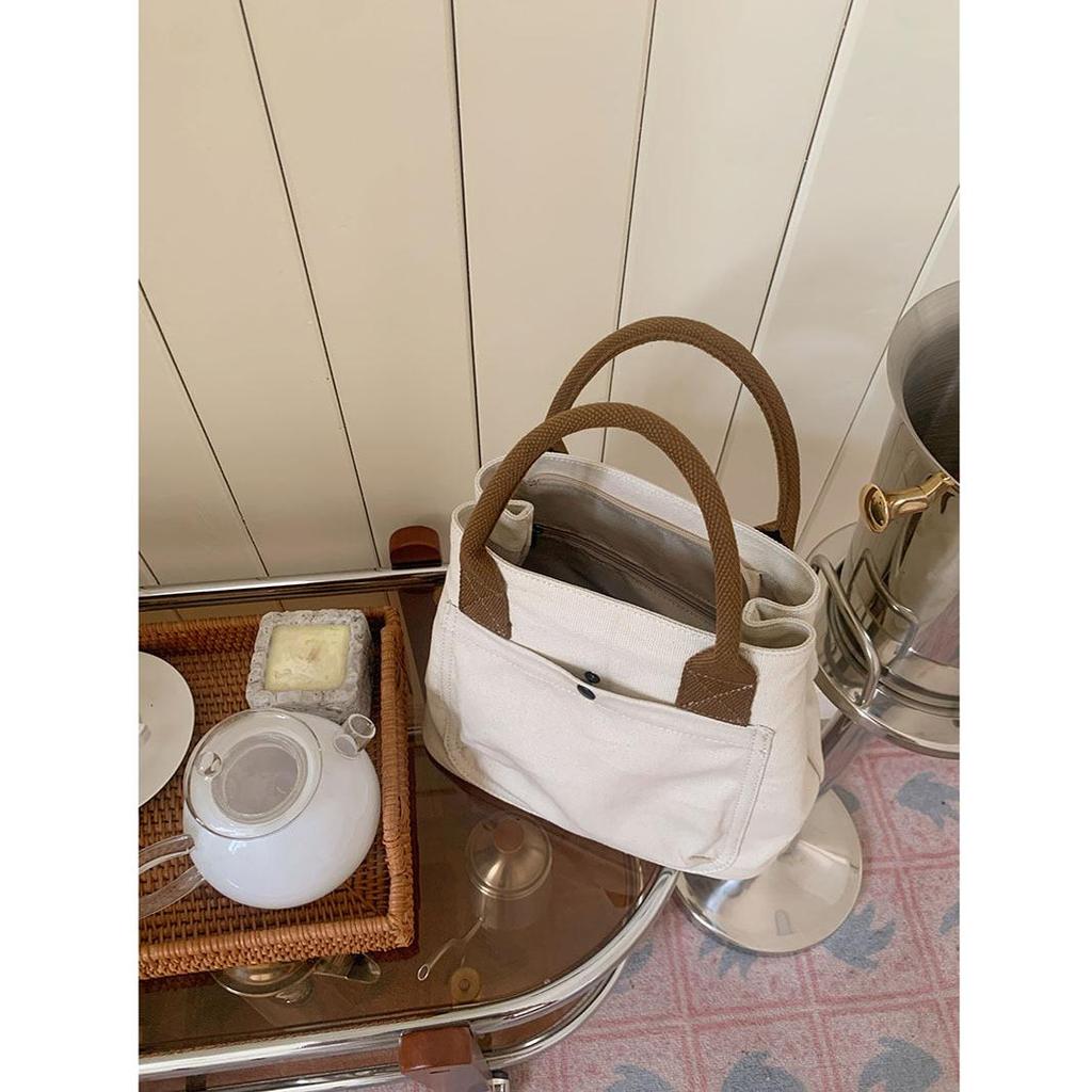 Urban Minimalist Female Student Large Capacity Commuting Horizontal Canvas Single Shoulder Diagonal Cross Portable Tote Bag