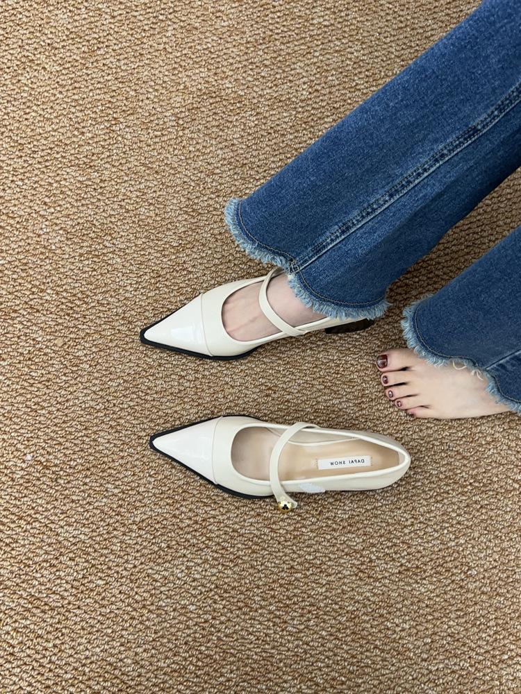 Французские черные туфли Мэри Джейн на толстом каблуке женская обувь новая весенняя остроносая с открытым верхом на высоком каблуке для работы