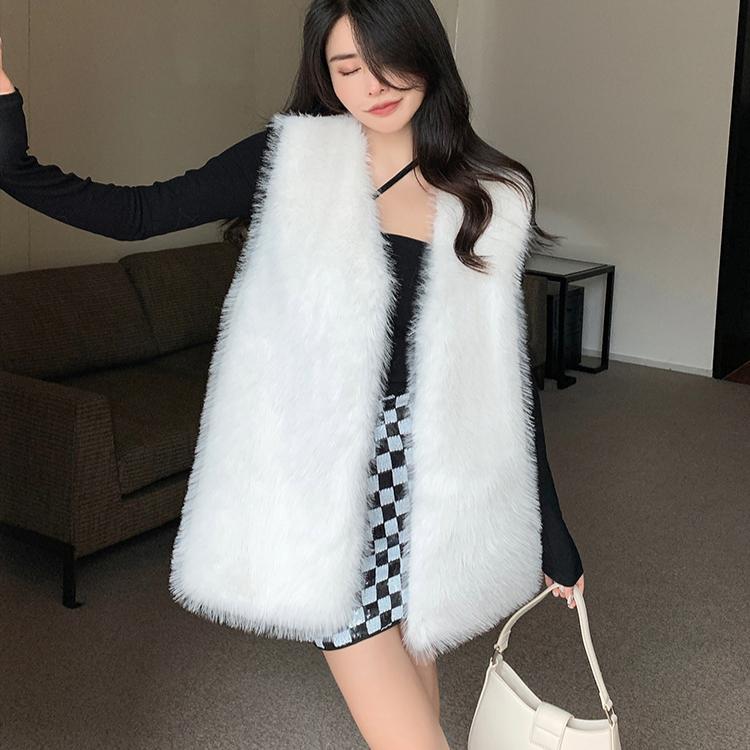 Осенне-зимняя женская роскошная меховая безрукавка из искусственного меха, женская рождественская куртка без рукавов из искусственного меха лисы