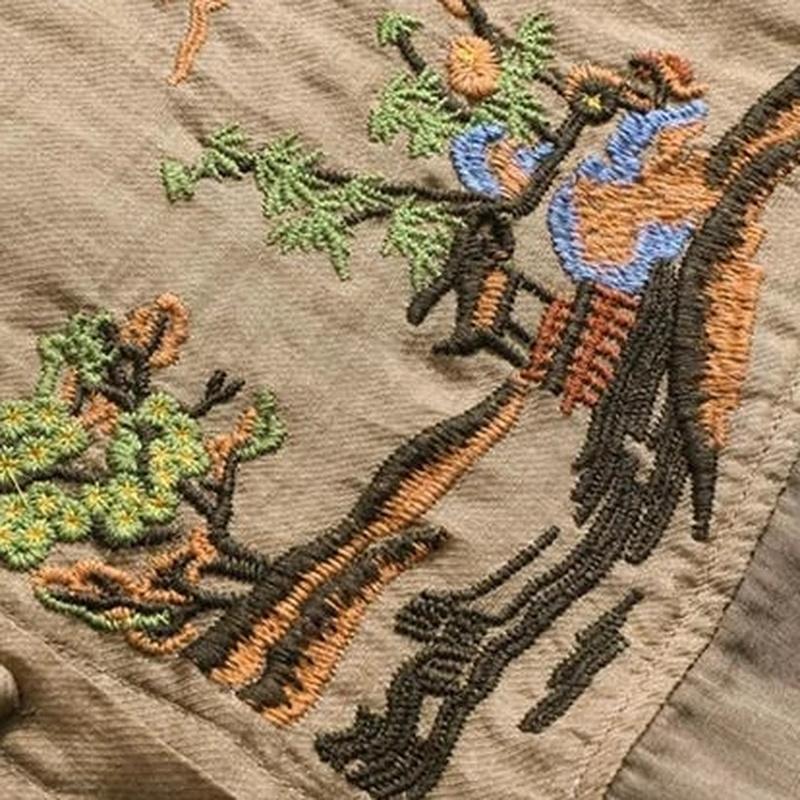 Tree Embroidery Shirt Coffee Green Spring Fall Women Tops Ruffle Sleeve Buttoned Cotton Linen Blouse