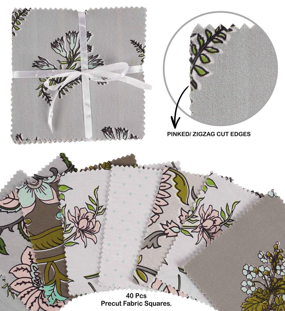 Soimoi Florals Print  Precut 5-inch Cotton  Fabric  Quilting  Squares  Charm Pack DIY Patchwork Sewing Craft-Light FR