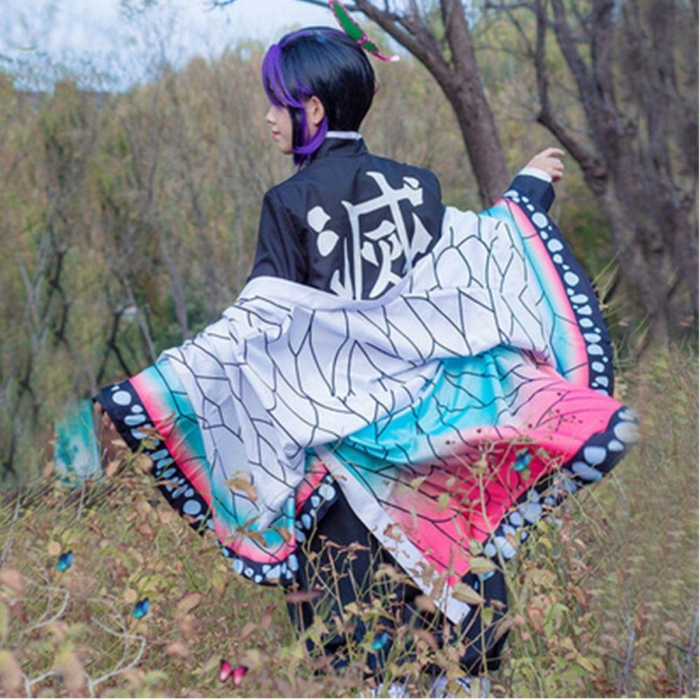 Аниме Demon Slayer Kimetsu No Yaiba Kochou Shinobu Косплей Костюм Парик Комплект Кимоно Униформа Хэллоуин Аниме Костюмы для Взрослых Детей