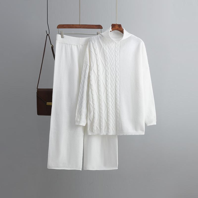 QICED Осенне-зимний комплект большого размера с высоким воротом, модный, нежный и непринужденный стиль, комплект из двух предметов свитера, однотонный трикотажный