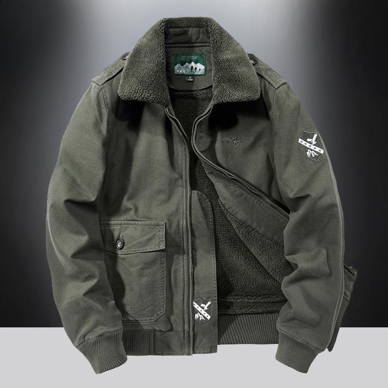 Winter New Men's Lamb Wool Jacket Tooling Cotton-padded Jacket Middle-aged and Young People Large Size Hooded Fleece Thickened Cotton-padded Jacket