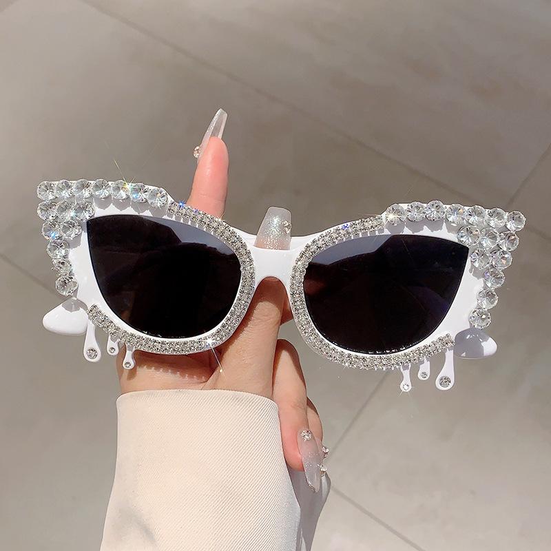 Неполяризованные модные солнцезащитные очки «кошачий глаз», женские блестящие кристаллы, высококачественные роскошные солнцезащитные очки, модные солнцезащитные очки для отпуска и пляжа