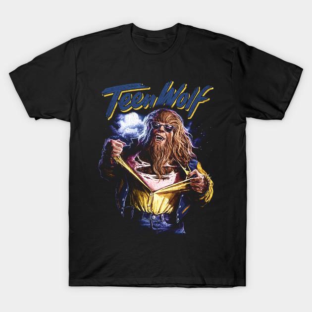 Asian Size Men Black Print T-shirt Teen Wolf No-Cut Heat Transfer Print Cotton Tshirt