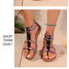 Fashion Bohemian Style Mixed Color Flat Sandals For Women 2025 Summer Pinch Narrow Band Zip Cover Heel Roman