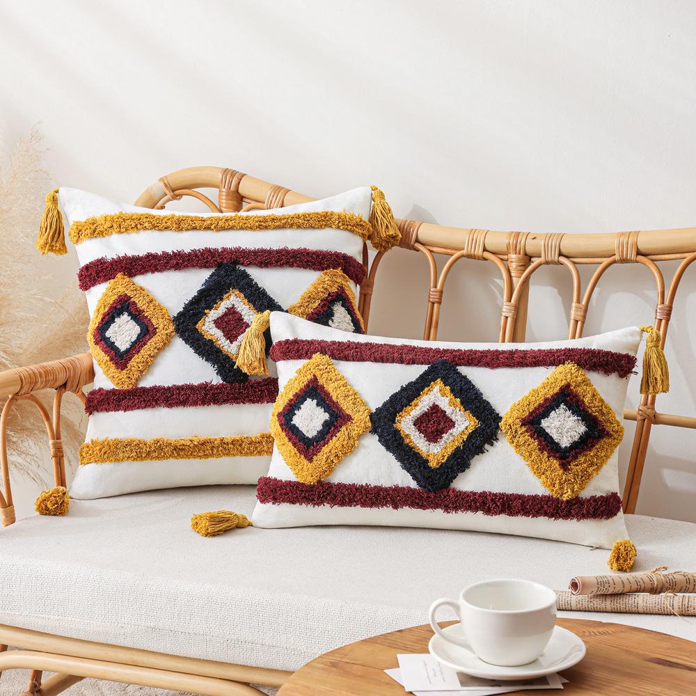 Наволочка с кисточками Ins, кофейного цвета, чехол для подушки, геометрический узор, для гостиной, дивана, кровати, поясничная подушка, подушка для спины