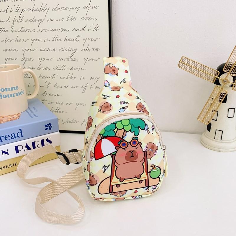 Cartoon Cute Capybara Printed Children Shoulder Bag Chest Pack For Outdoor Use