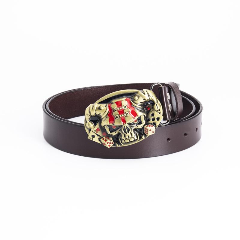Cowhide Men's Belt - Personalized Barber Stylist Exclusive with Clown Skull Design