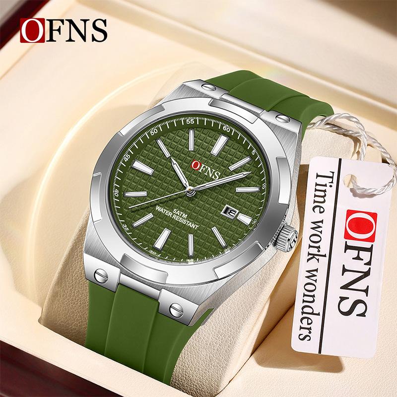 Ofns Men's Simple Quartz Watch Single Dial Single Calendar Waterproof Silicone Strap Wristwatch For Teen Boys Students School