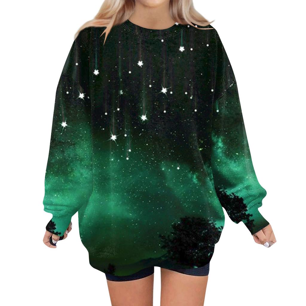 Women's Crew-neck Long-sleeved Pullover Christmas Print Top Hoodie